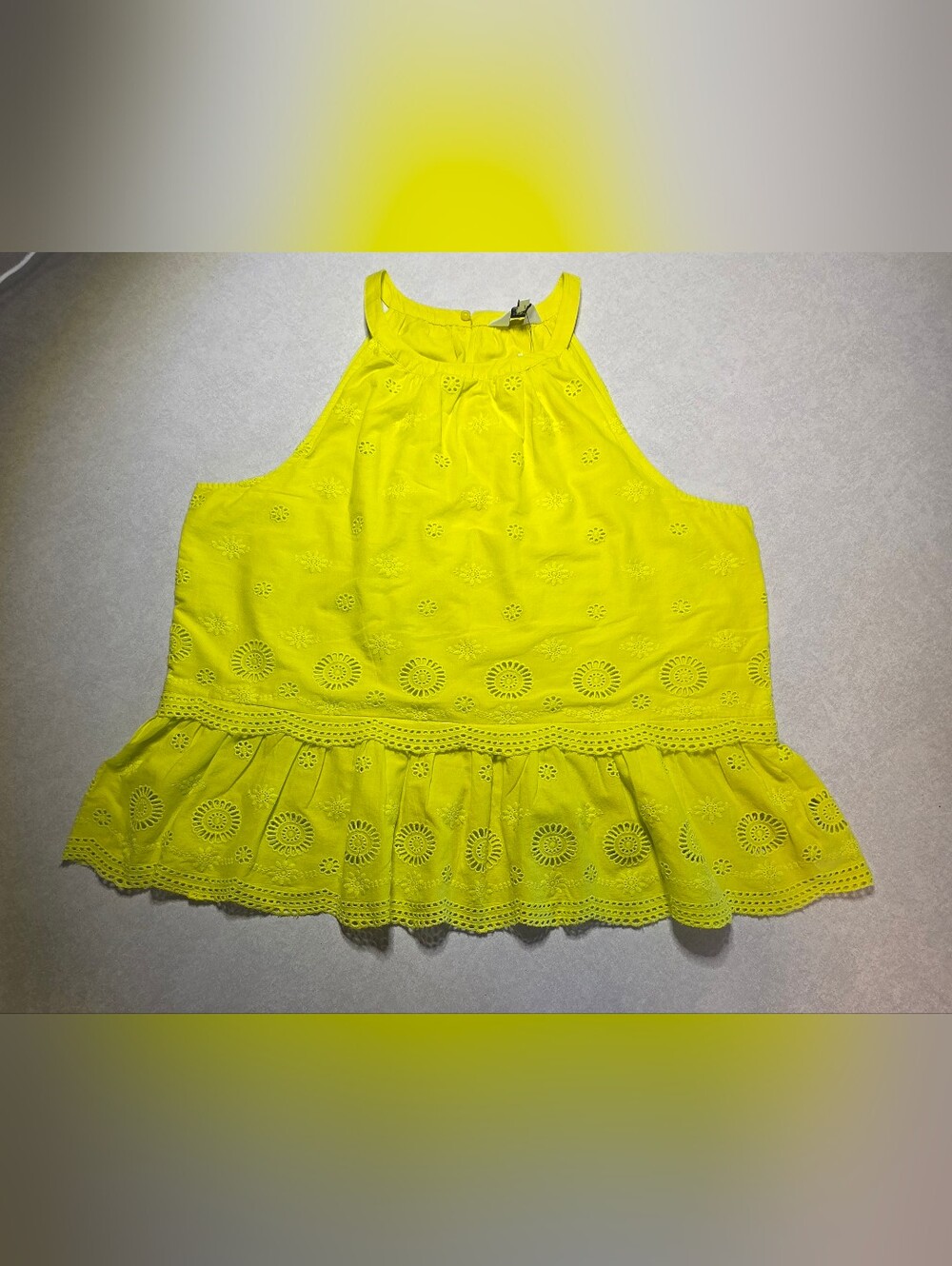 NWT Crown & Ivy Petite Neon Yellow Eyelet Halter Ruffle Top - Size PXL